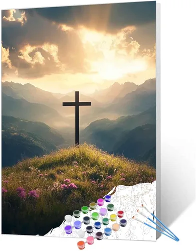 Miniatura 12 de Kits de pintura por números para adultos principiantes, pintura al óleo sobre lienzo de 16 x 20 pulgadas, lámpara de flores y óleo, pigmento 4-Art-06