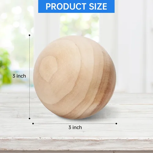 Miniatura 2 de 3 bolas de madera de 75 mm, 4 piezas de bolas de madera redondas sin terminar, bolas de madera naturales grandes de 75 mm para manualidades