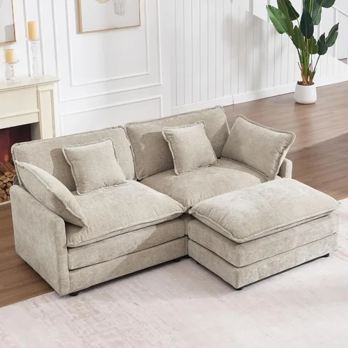 Miniatura 20 de GNIXUU 76" Modular Sectional Sofa, Beige Loveseat Sofa Cloud 2 Seater Couch, Comfy Chenille Love Seats 25" Deep Seat with 2 Pillows for Small Spaces