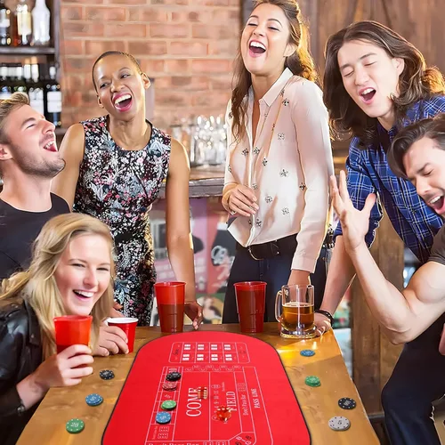 Miniatura 8 de Mini tapete de mesa de dados de 33 x 17 pulgadas con dos dados – Funda de mesa de goma antideslizante portátil de casino para noche