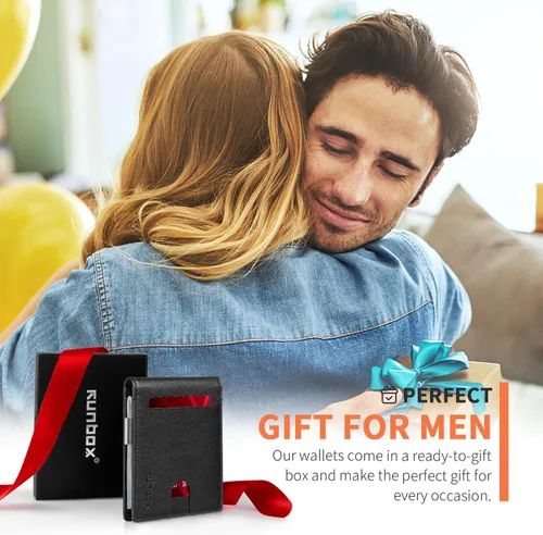 Miniatura 24 de RUNBOX - Carteras delgadas para hombre, cartera de piel con pinza para el dinero, cartera de bolsillo frontal con bloqueo RFID, tarjetero