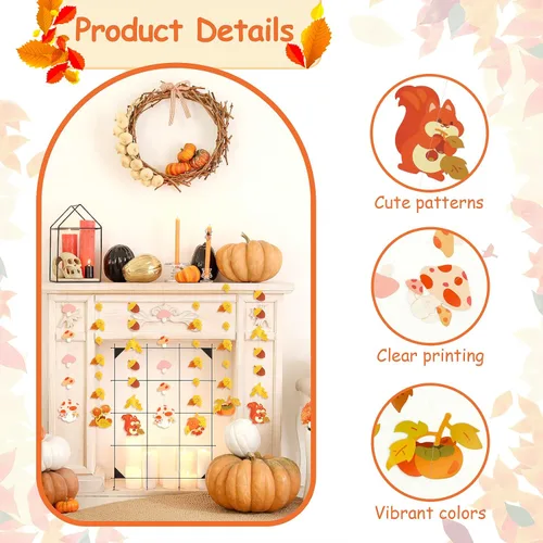 Miniatura 3 de Dayker Decoración de fiesta de otoño, guirnalda colgante de hoja de arce de hongos reutilizable, pancarta de ardilla de otoño de 22.64 pies