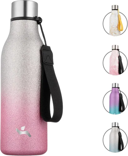 Miniatura 13 de Konokyo Botella de agua aislada con correa, botella de agua de acero inoxidable de 18 onzas de doble pared con aislamiento al vacío, frasco de Verde