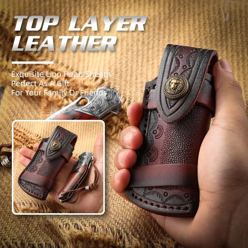 Miniatura 3 de Generic Bolsa plegable de cuero para cuchillos con funda plegable para cuchillos de 4 pulgadas y anillo para cinturón