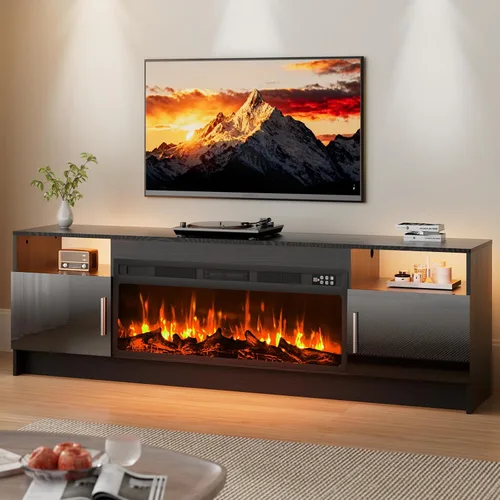 Miniatura 10 de EAG Soporte de TV con chimenea para TV de 65 pulgadas, soporte de TV con chimenea eléctrica de 18 pulgadas, centro de entretenimiento con estantes