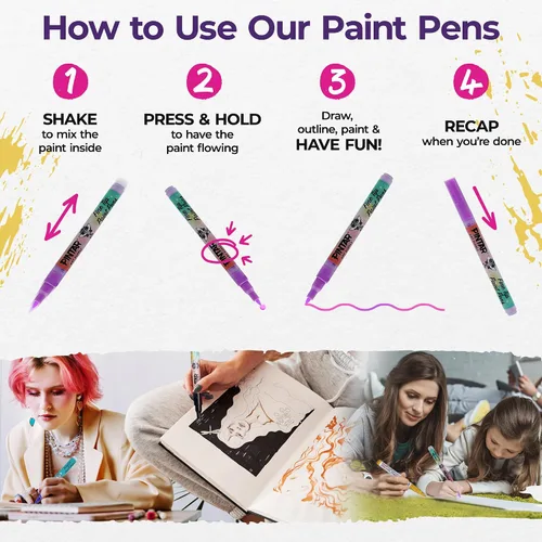 Miniatura 6 de PINTAR Paquete de 24 rotuladores de pintura acrílica con punta extrafina, pintura roca, madera, vidrio, cuero, zapatos, bolígrafos de pintura