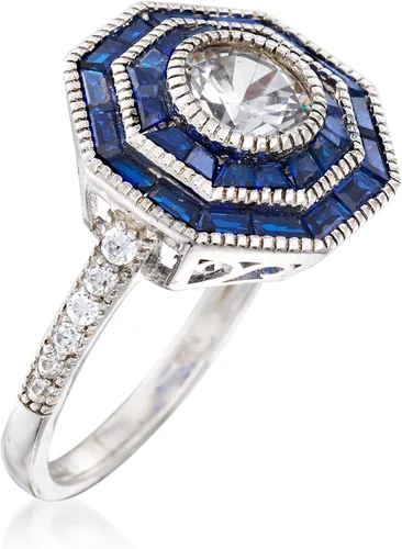 Miniatura 3 de Ross-Simons Anillo de zafiro simulado y circonita cúbica de 1,05 qt t t t en plata de ley