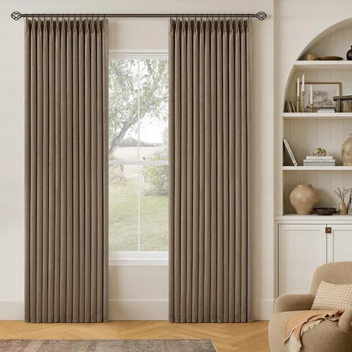 Miniatura 84 de Juego de 2 paneles de cortinas plisadas negras de 80 pulgadas para sala de estar, cortinas plisadas de lino con forro de 80 pulgadas de largo, 100%