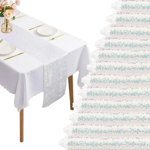 Miniatura 13 de 12 Paquetes de Caminos de Mesa con Lentejuelas Brillantes para Comedor para Cumpleaños, Bodas, Compromisos, Nupciales, Baby Shower, Despedida