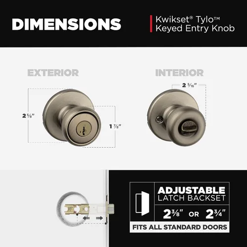 Miniatura 5 de Kwikset Tylo Picaporte de entrada con cerradura y llave, manija con llave segura para exteriores, entrada principal y dormitorio, latón antiguo