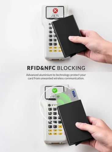 Miniatura 12 de VULKIT Cartera desplegable, soporte minimalista para tarjetas de crédito, bloqueo RFID, funda de metal delgada para hombres