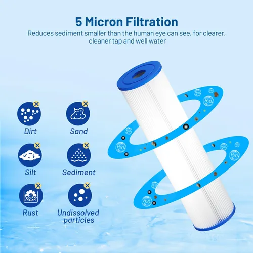 Miniatura 3 de Cartucho de filtro de agua para toda la casa de 5 micrones, 10" x 2.5", plegado, para reemplazar sedimentos de pozo, compatible con ECP5-10