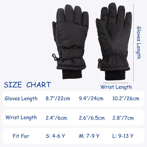 Miniatura 6 de Guantes de esquí de invierno para niños y niñas, guantes de nieve impermeables para clima frío, guantes de esquí y snowboard con forro polar
