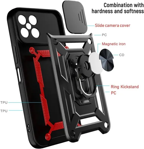 Miniatura 2 de Compatible con Huawei P30 lite Funda para teléfono, compatible con Huawei P30 lite 4G Soporte Magnético [PC + TPU] Lente deslizante 2 en 1 Soporte