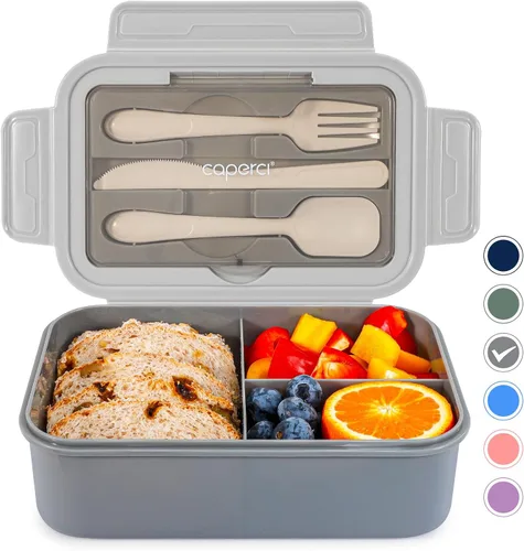 Miniatura 9 de Caperci Caja Bento Clásica para Almuerzo Adulto para Niños Mayores - Envase de Almuerzo de 47 oz con 3 Compartimentos Impermeable para Adultos