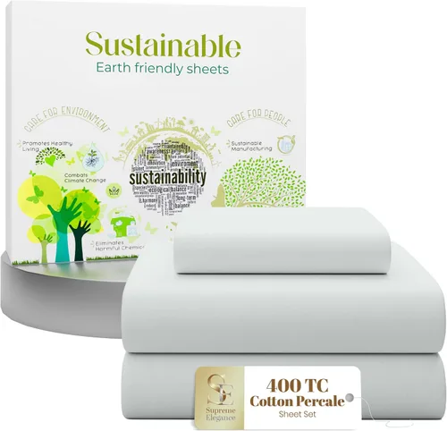 Miniatura 27 de Purity Home - Juego de sábanas 100% algodón de 400 hilos, percal refrescante, con bolsillo profundo elástico, ropa de cama de 3 piezas, lujo