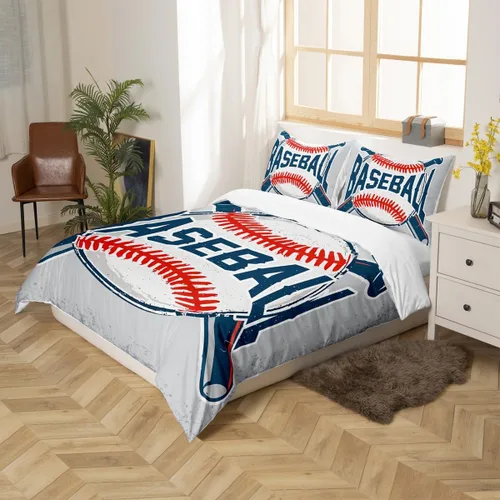 Miniatura 5 de Homewish Juego de ropa de cama con temática deportiva, 2 piezas, para niños y adolescentes, funda de edredón de béisbol deportiva vintage, juego