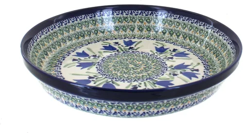 Plato para pastel de tulipán azul de cerámica polaca de rosa azul