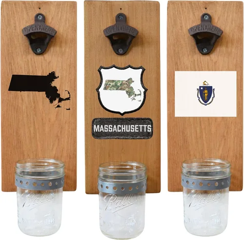 Abrebotellas de cerveza de Massachusetts – Abridor de botellas hecho a mano montado en la pared con tapa – Regalo de cerveza para él o ella –
