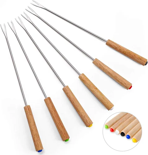 Miniatura 8 de Juego de 12 tenedores de fondue de acero inoxidable, palos de fondue de queso de 9.5 pulgadas, palitos con mango de madera, resistentes al calor