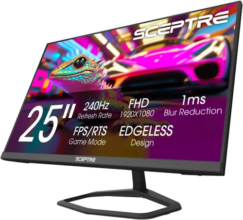 Miniatura 8 de Sceptre Nuevo monitor para juegos de 24.5 pulgadas 240+Hz 1ms DisplayPort x2 HDMI x2 100% sRGB AMD FreeSync Premium Altavoces integrados, negro
