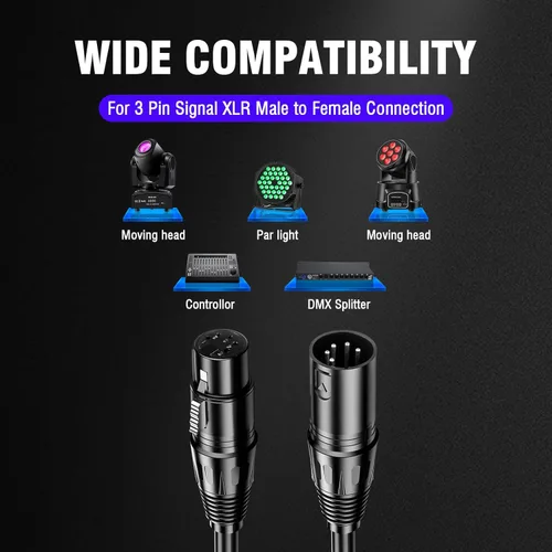 Miniatura 4 de Cable DMX de 5 pines de 10 pies, cable DMX flexible de 5 pines XLR macho a hembra, cable de iluminación de 5 pines para luces de escenario, señal