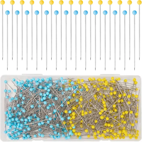 500 alfileres rectos, 1.75 pulgadas de largo con cabeza de bola de cristal, alfileres de costura de acero inoxidable para tela, costura,