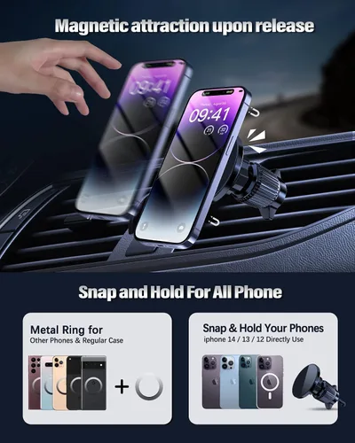 Miniatura 4 de Cargador magnético de montaje para automóvil de 15 W, cargador de coche inalámbrico magnético para iPhone 17, accesorios soporte magnético