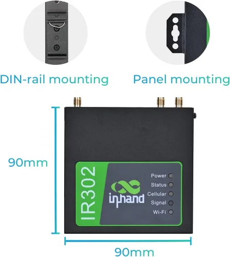 Miniatura 5 de InHand Networks IR302 Router industrial IoT LTE 4G VPN, LTE Cat 1+ Wi-Fi, ranuras para tarjetas SIM duales, gestión por plataforma en la nube
