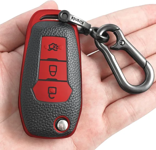 Kirsnda para Ford Funda para llavero, estuche de textura, con llavero, carcasa/piel para llave, 3 botones, apto para Fusion Ranger Focus, etc.