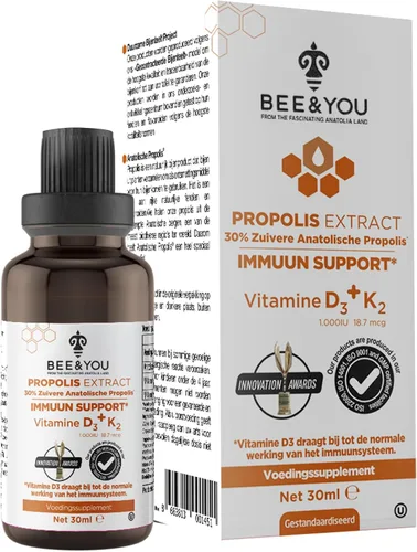BEE and You Extracto de propóleo 100% natural | Vitamina D3 K2 de alta potencia, suplemento de apoyo inmunológico, antioxidantes, desintoxicación