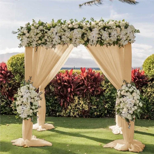 Miniatura 5 de LINXTAR Tela para Cortinaje de Arco de Boda 1 Panel 30'' x 18 Pies Gasa Transparente Champán Cortinaje de Arco para Telón de Fondo de Despedida