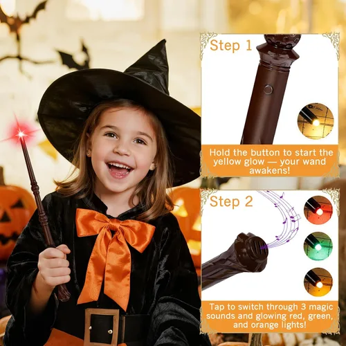Miniatura 3 de EZVYAO Varita mágica iluminada con 4 luces y sonidos de color, paquete de 6 varitas de juguete de bruja iluminadoras para fiestas de niños, cosplay