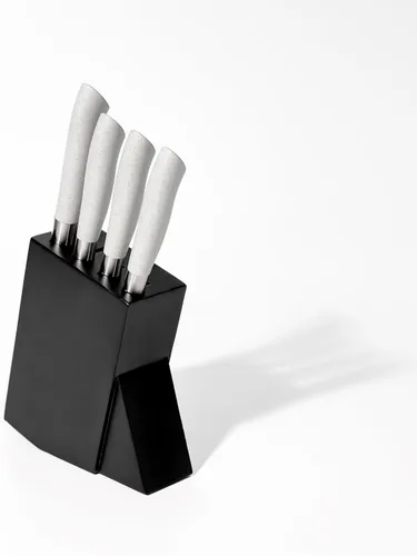 Dura Living Juego de 5 cuchillos de cocina de corte ecológico, cuchillas de acero inoxidable de alto carbono con asas ergonómicas ecológicas, Gris