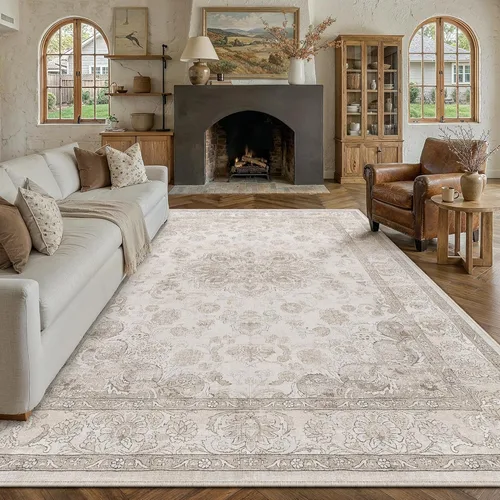 Miniatura 92 de PureCozy - Alfombra de área beige de 8 x 10, lavable, vintage, alfombra para sala de estar, dormitorio, gran alfombra suave retro de pelo bajo