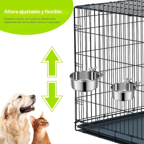 Miniatura 4 de 2 Piezas Cuencos Pequeños de Comida y Agua para Perros y Mascotas para Jaula de Acero Inoxidable Antiderrames, Cuencos Colgantes para Gatos