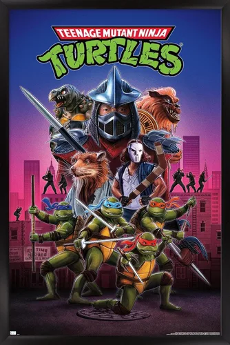 Miniatura 8 de Teenage Mutant Ninja Turtles (1990) - Póster de pared de una hoja, 22.4 pulgadas de largo x 14.7 pulgadas de ancho, versión enmarcada de madera
