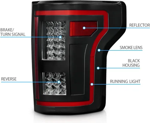 Miniatura 5 de AmeriLite - Par de luces traseras de tubo LED rojo completo con lentes suaves y señal secuencial ahumada para Ford F150 Pickup 2015-2017 - Lado