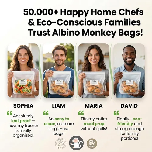 Miniatura 6 de Albino Monkey Bolsa de almacenamiento de alimentos de silicona reutilizable XXL de 1 galón (135 onzas), bolsa hermética a prueba de fugas