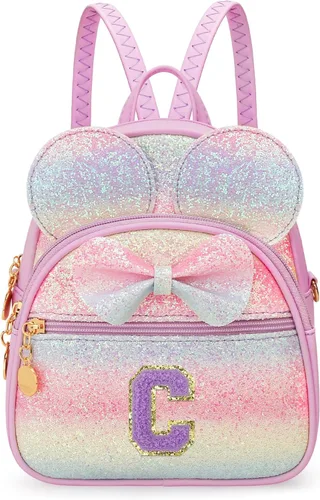 Miniatura 22 de KKXIU Mochilas Mini con Moño Inicial para Niñas y Mujeres, Linda Mochila Pequeña con Asa de Bolso, Regalos Personalizados para Niños, Arcoíris