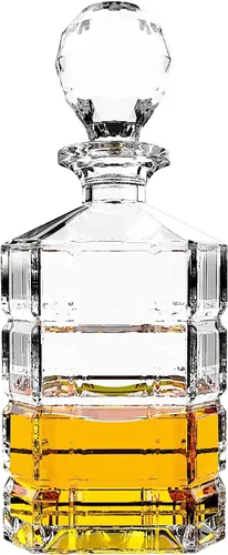 Miniatura 9 de Decantador de vidrio con tapón geométrico hermético, decantador de whisky para vino, bourbon, brandy, licor, jugo, agua, enjuague bucal, vidrio