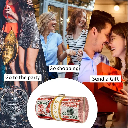 Miniatura 6 de Bolso de mano con diamantes de imitación para mujer, bolsos de noche de cristal, monedero con diamantes brillantes para bodas y fiestas, Rojo1