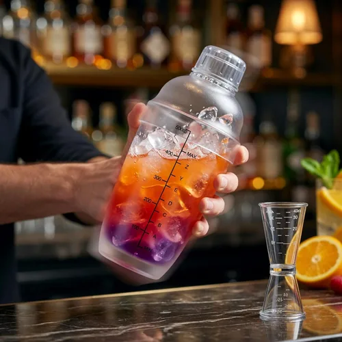 Miniatura 7 de Homestia Juego de coctelera de plástico transparente, mezclador de bebidas de 17 onzas con colador integrado, doble jigger, libro de recetas, kit