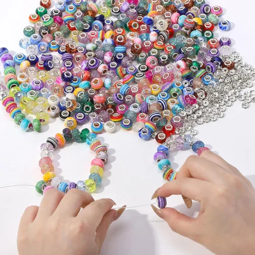 Miniatura 3 de 375 cuentas de agujero grande/100 cuentas espaciadoras para hacer joyas, cuentas europeas a granel, surtido de cuentas espaciadoras de agujeros