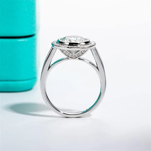 Miniatura 5 de Raivari Anillos de compromiso de moissanita, 3.5 quilates con bisel redondo creado en laboratorio de plata de ley chapada en oro blanco de 14