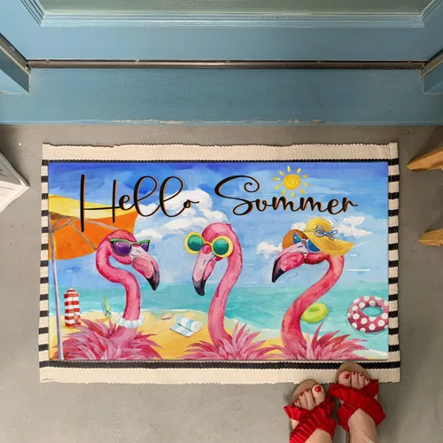 Miniatura 2 de Tapete de verano para puerta de playa, tropical, para interiores y exteriores, antideslizante, con flamenco, entrada, porche, puerta de bienvenida