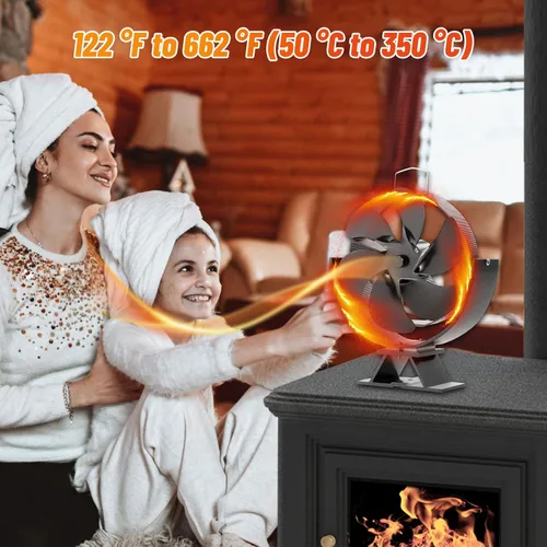 Miniatura 5 de Ventilador de estufa de leña, ventilador de chimenea de ángulo ajustable, ventilador de estufa de calor de 6 aspas para madera/quemador