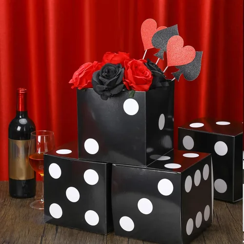 Miniatura 4 de Tinlade 6 cajas de dados de 11 pulgadas Jumbo Vegas Casino Decoración de fiesta temática Big Vegas Decoración gigante de mesa dados de cartón