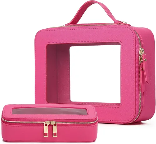 Miniatura 16 de Pinkmik Pequeña bolsa de maquillaje transparente, mini estuche para cosméticos, bolsa de aseo impermeable con cremallera, organizador de bolsos
