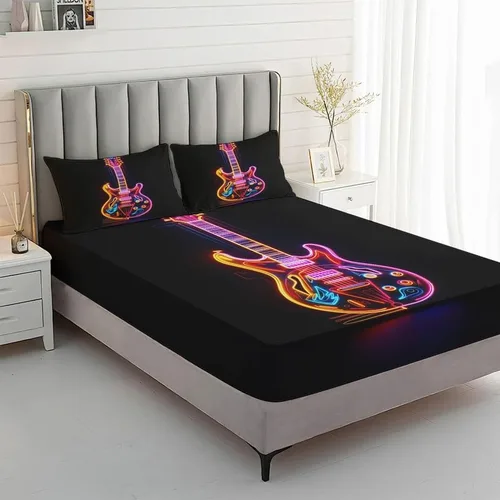 Miniatura 2 de Sábanas de guitarra tamaño King – Sábanas de cama musical, microfibra suave y bolsillo profundo, sábanas y fundas de almohada estampadas sin